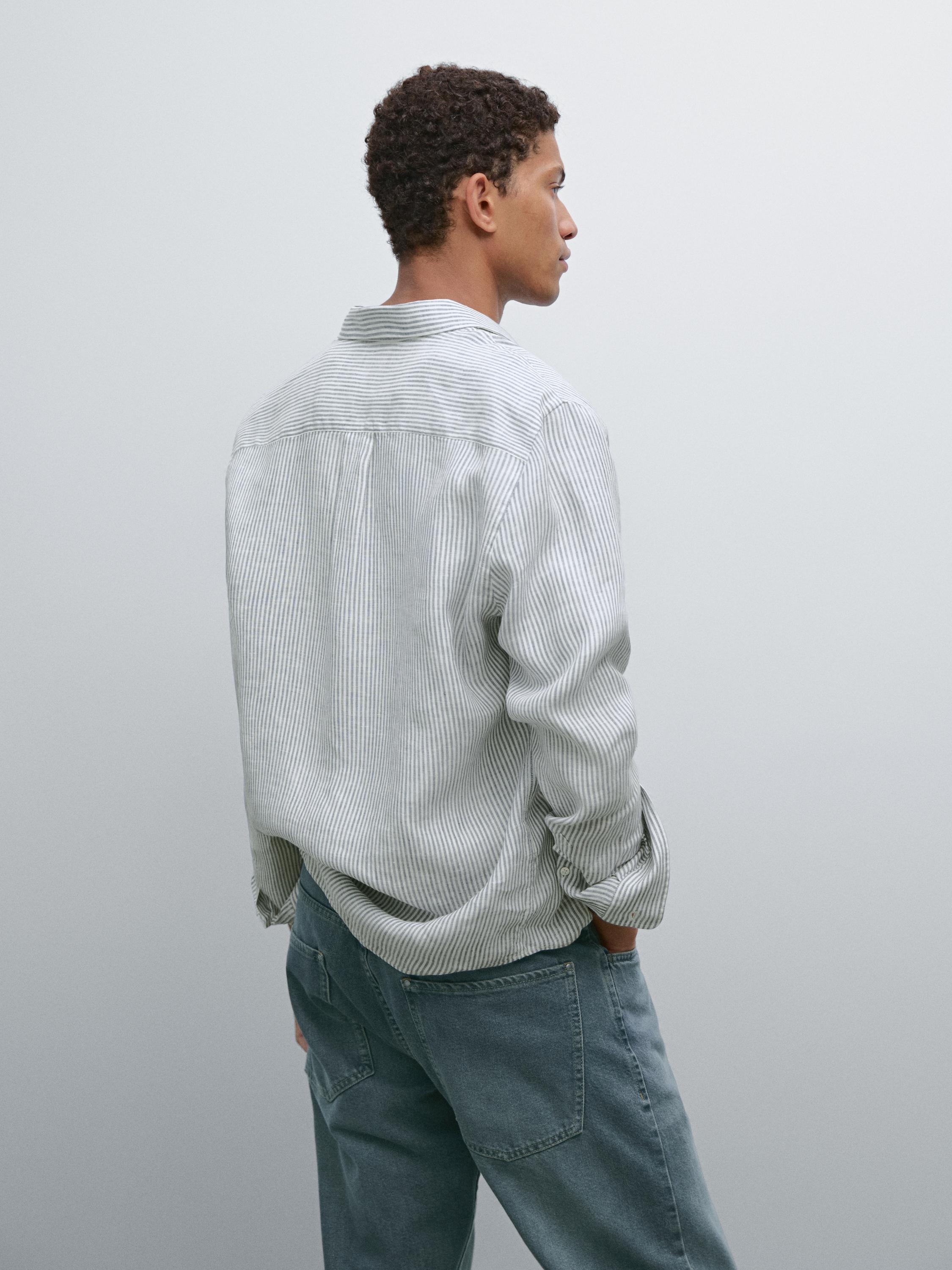 Chemise lin regular à rayures